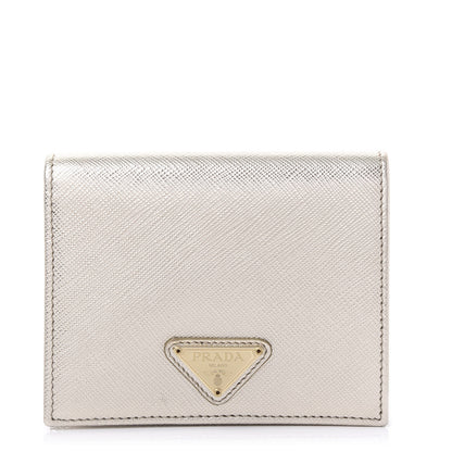Prada Metallic Saffiano Flap Compact Wallet Pirite 1 of 10