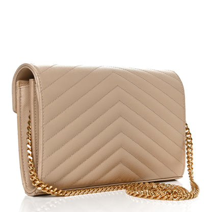 Saint Laurent Grain De Poudre Matelasse Chevron Monogram Chain Wallet Nude Powder 2 of 12