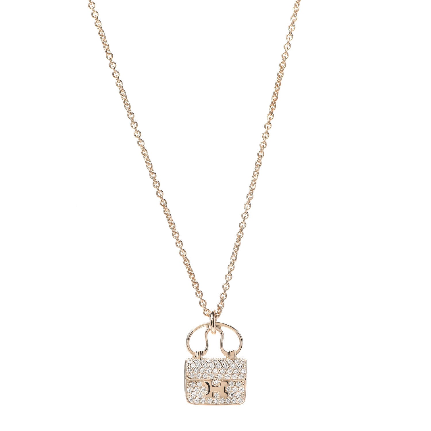 Hermes 18K Rose Gold Diamond Constance Amulette Pendant Necklace 1 of 6