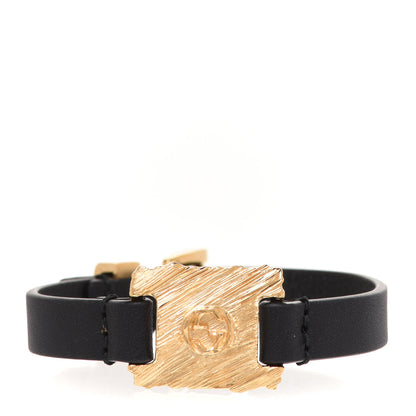 Gucci Calfskin Metal Interlocking G Bracelet Black 1 of 5