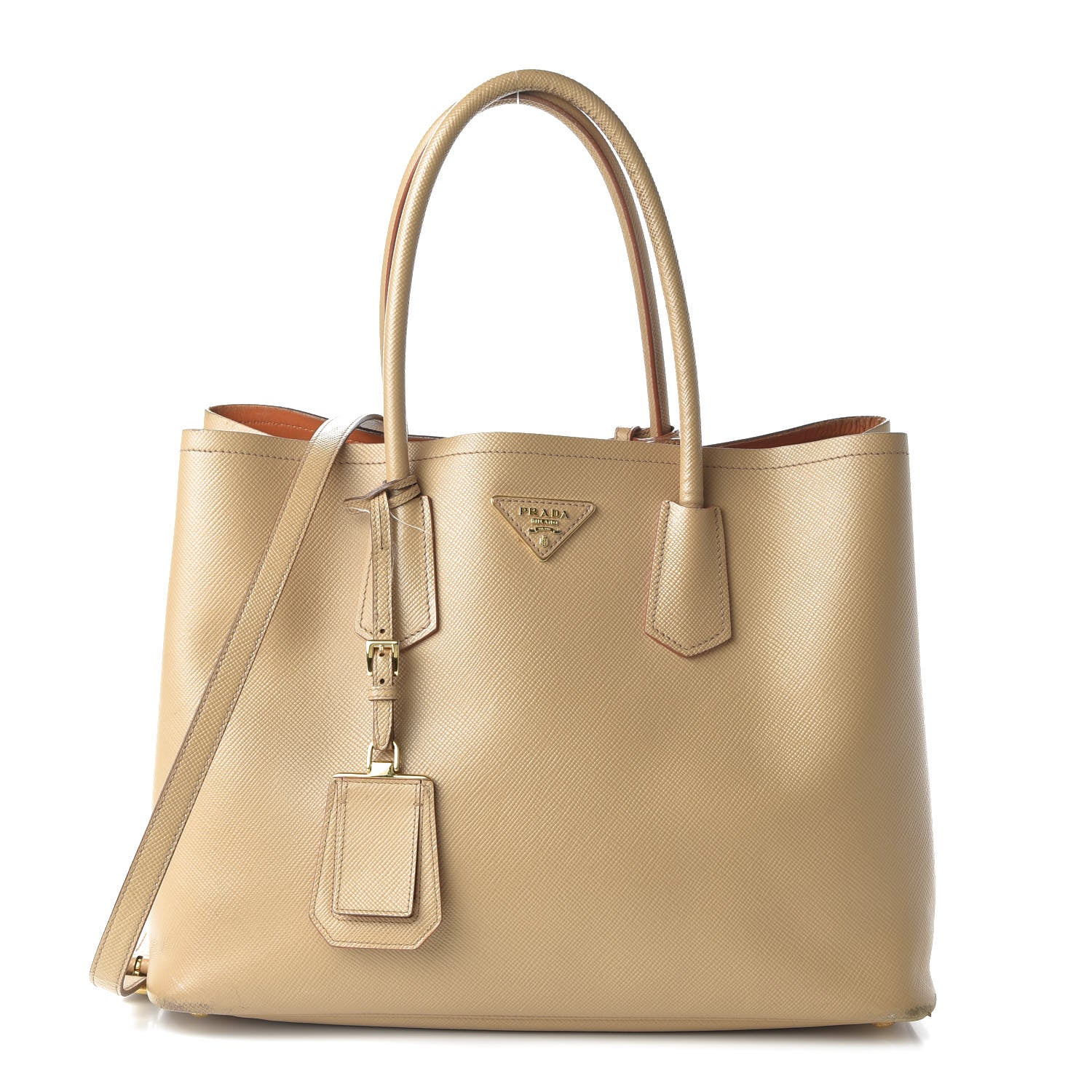 Prada Saffiano Cuir Medium Double Bag Noisette Papaya 1 of 13