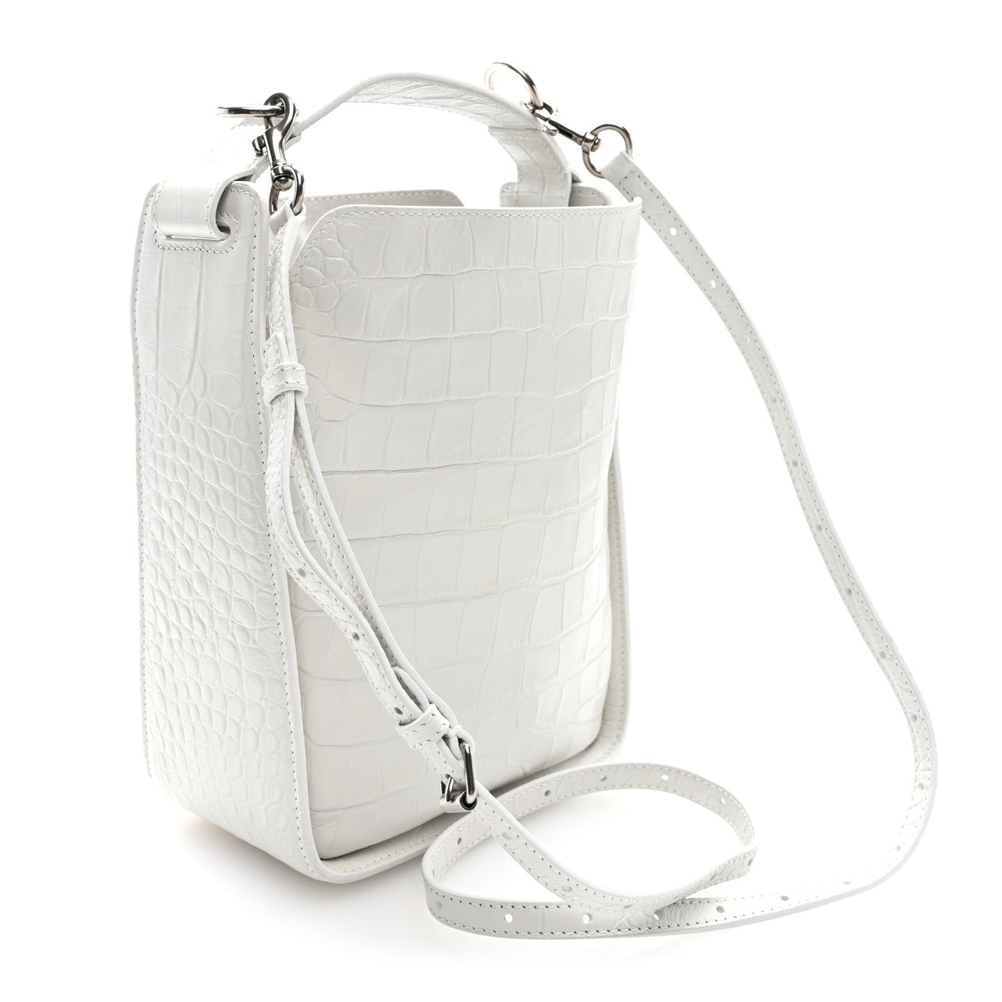 Calfskin Logo Crocodile Embossed XS Tool 2.0 North-South Tote White Black