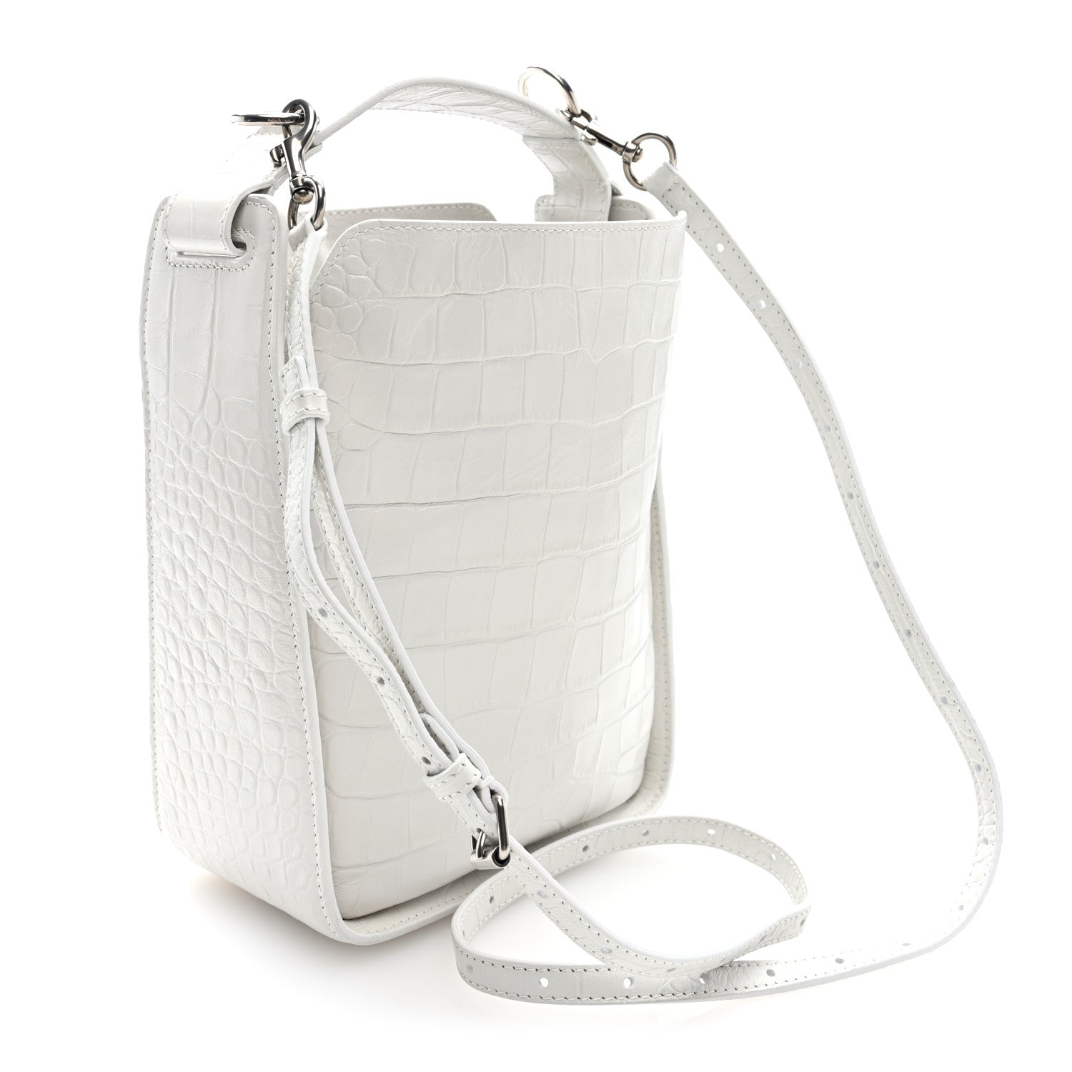 Balenciaga Calfskin Logo Crocodile Embossed XS Tool 2.0 North-South Tote White Black 3 of 9