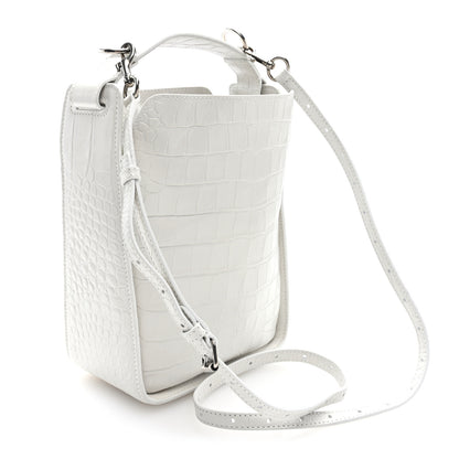 Balenciaga Calfskin Logo Crocodile Embossed XS Tool 2.0 North-South Tote White Black 3 of 9