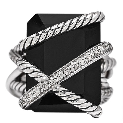 David Yurman Sterling Silver Diamond Black Onyx 20mm Cable Wrap Ring 54 7 1 of 6