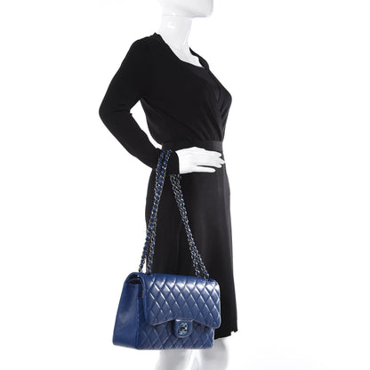 Chanel Lambskin Quilted Jumbo Double Flap Dark Blue 2 of 9