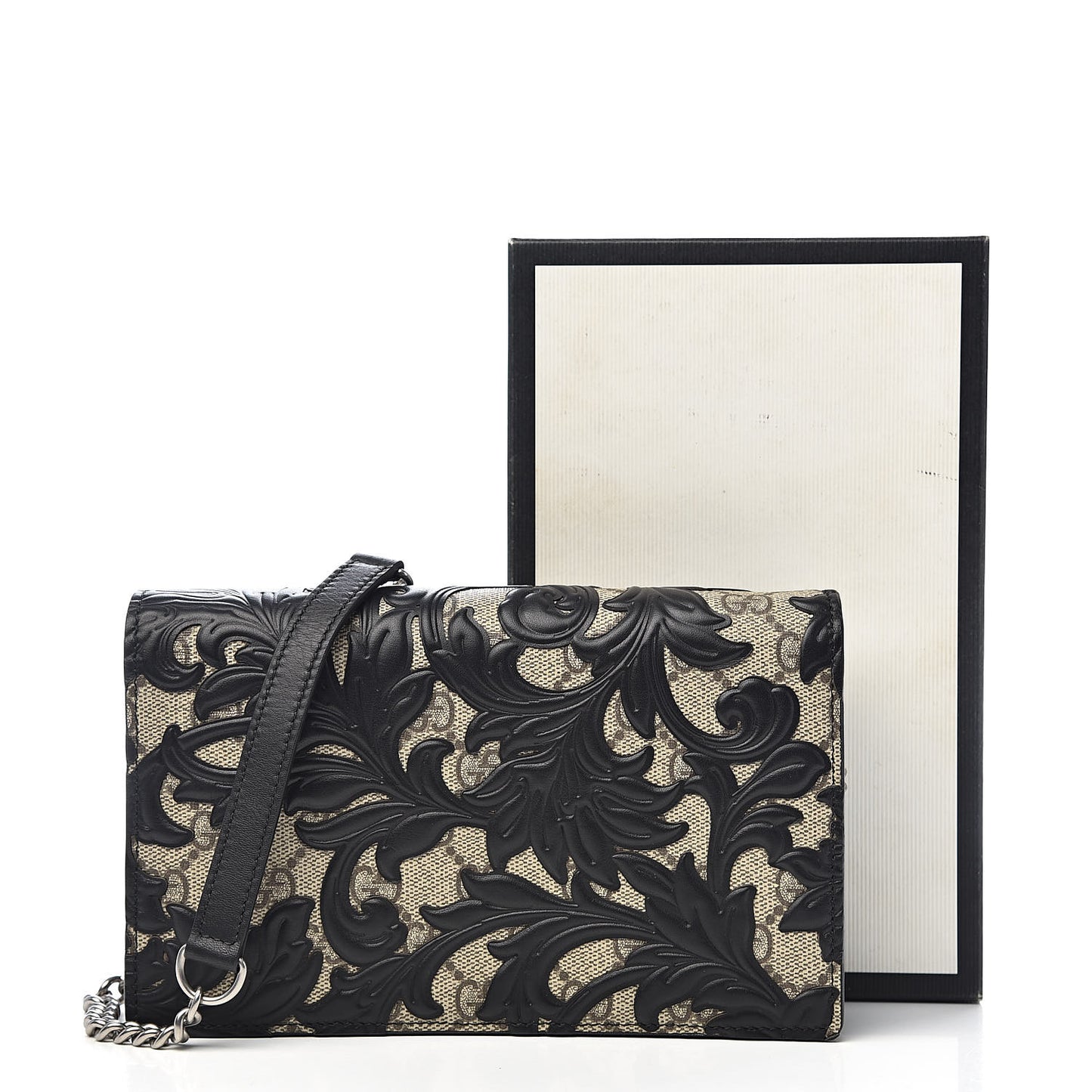 GG Supreme Monogram Arabesque Chain Wallet Black