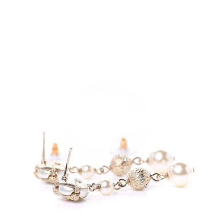 Chanel Pearl Crystal CC Drop Earrings Gold 3 of 5