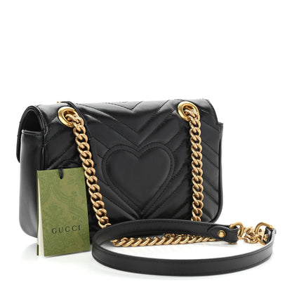 Gucci Calfskin Matelasse Mini GG Marmont Shoulder Bag Black 2 of 15