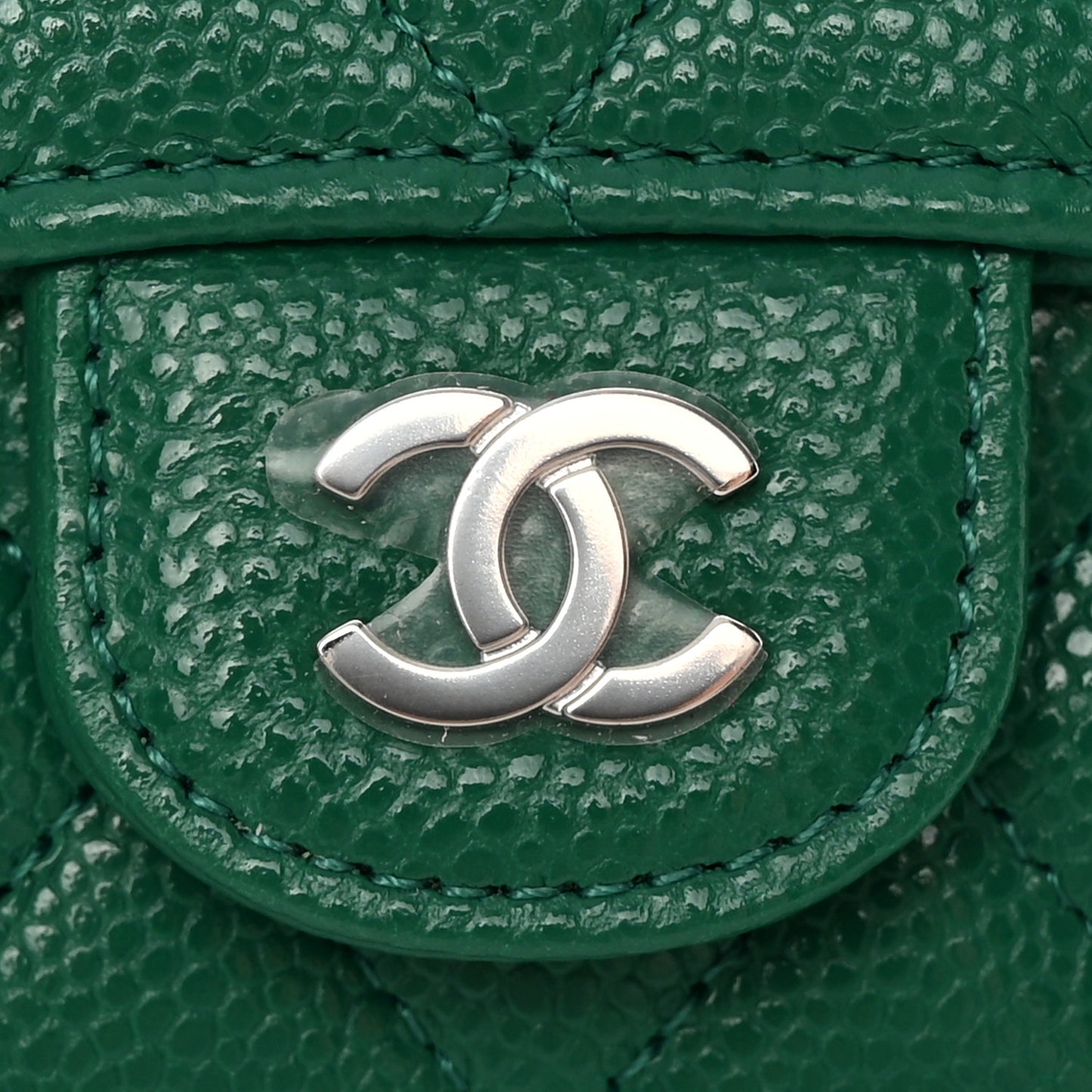 Caviar Quilted Flap Card Holder Wallet Green