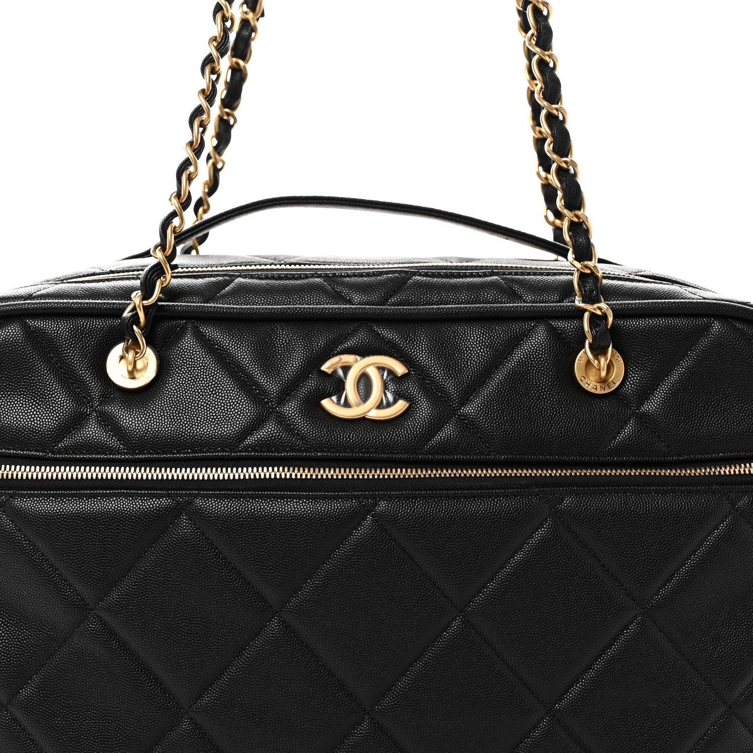 Chanel Shiny Grained Calfskin Quilted Travel Bowling Bag Black 8 of 10