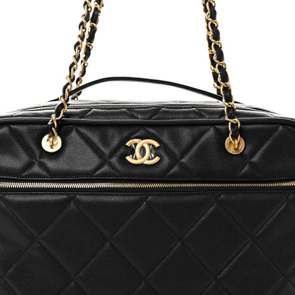 Chanel Shiny Grained Calfskin Quilted Travel Bowling Bag Black 8 of 10