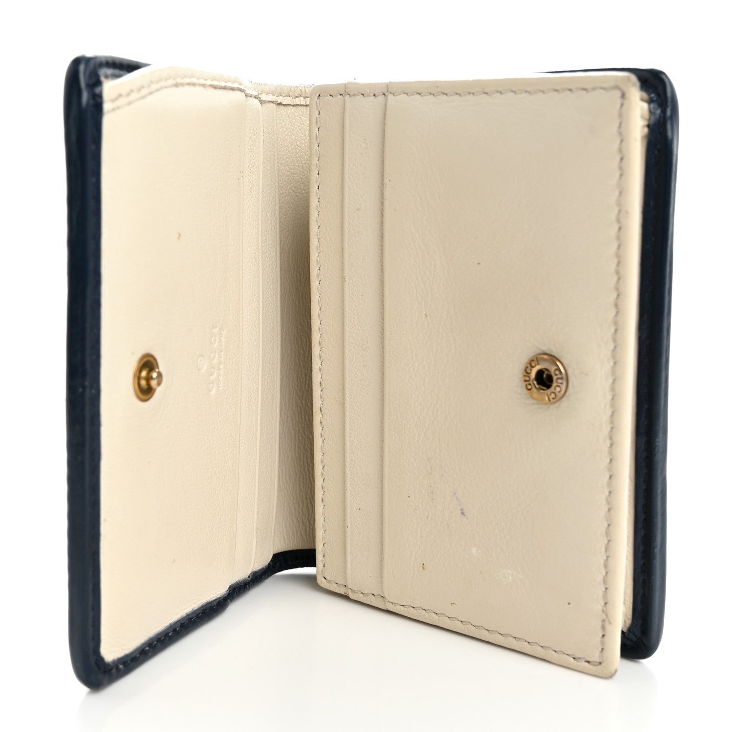 Gucci Vintage Effect Calfskin Matelasse Diagonal Torchon GG Marmont Card Case Wallet Mystic White Blue Agata 5 of 13