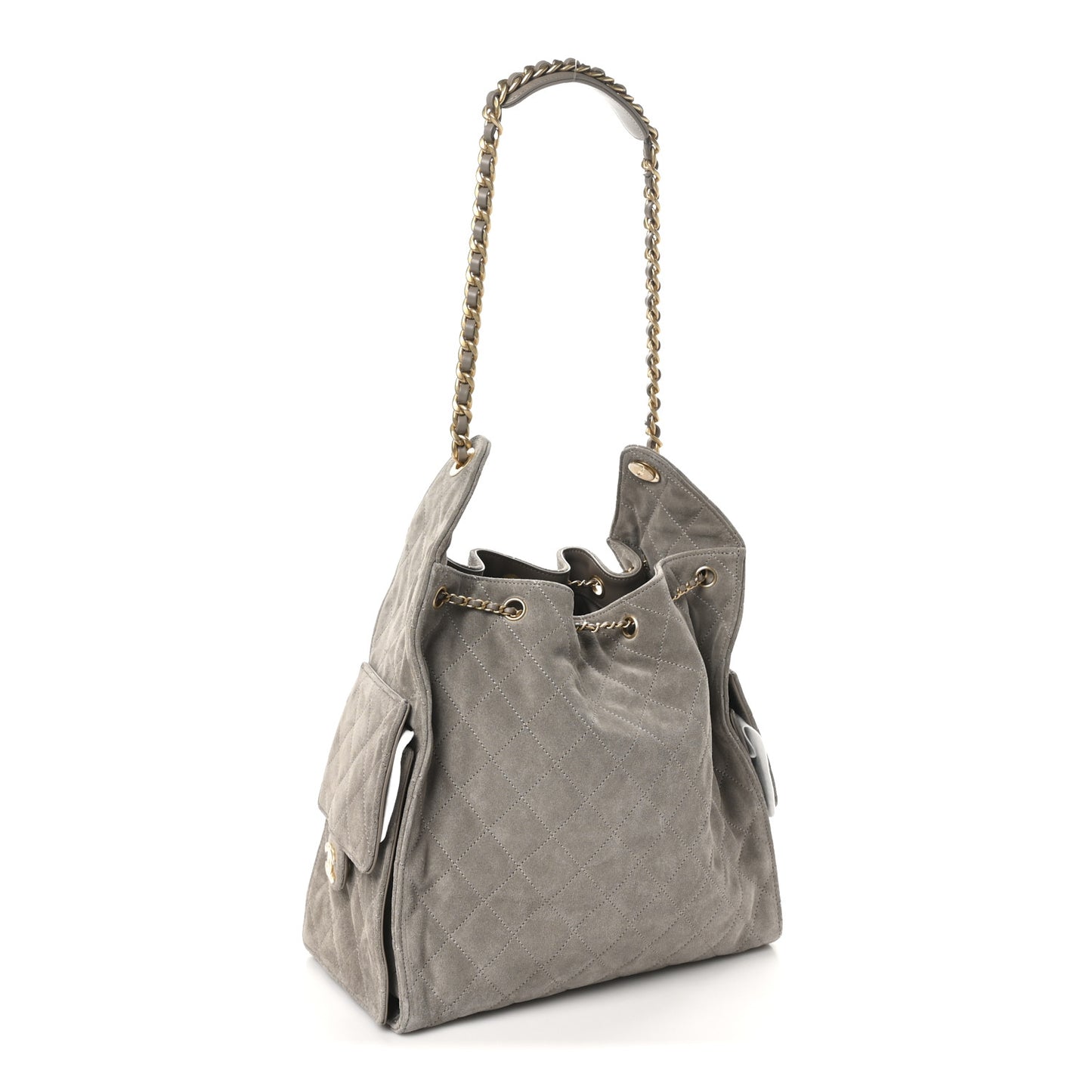 Suede Quilted Medium Chanel 25 Handbag Grey