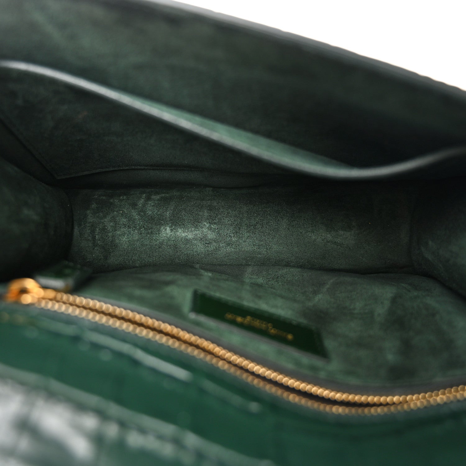 Saint Laurent Calfskin Crocodile Embossed Carre Satchel Dark Mint 5 of 10