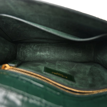 Saint Laurent Calfskin Crocodile Embossed Carre Satchel Dark Mint 5 of 10