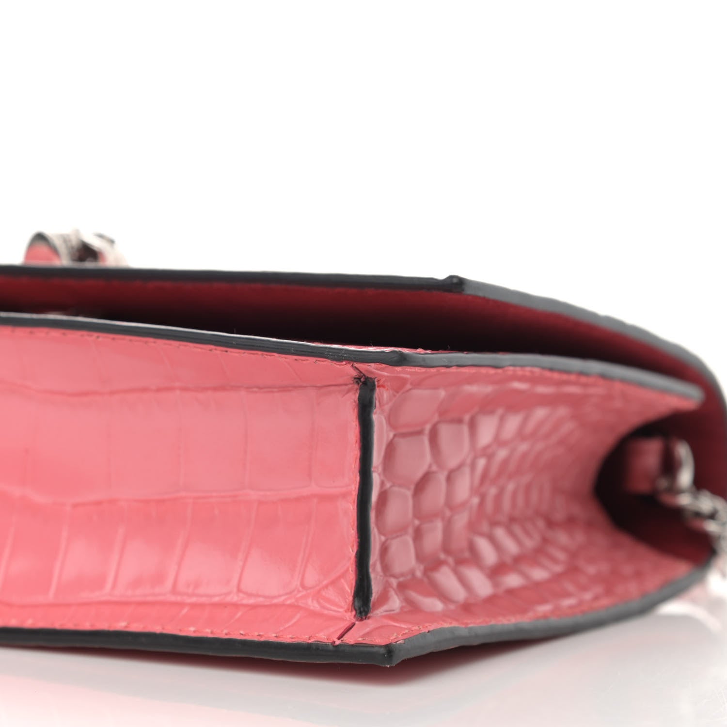 Alexander McQueen Calfskin Crocodile Embossed Skull Mini Crossbody Bag Pink 9 of 9