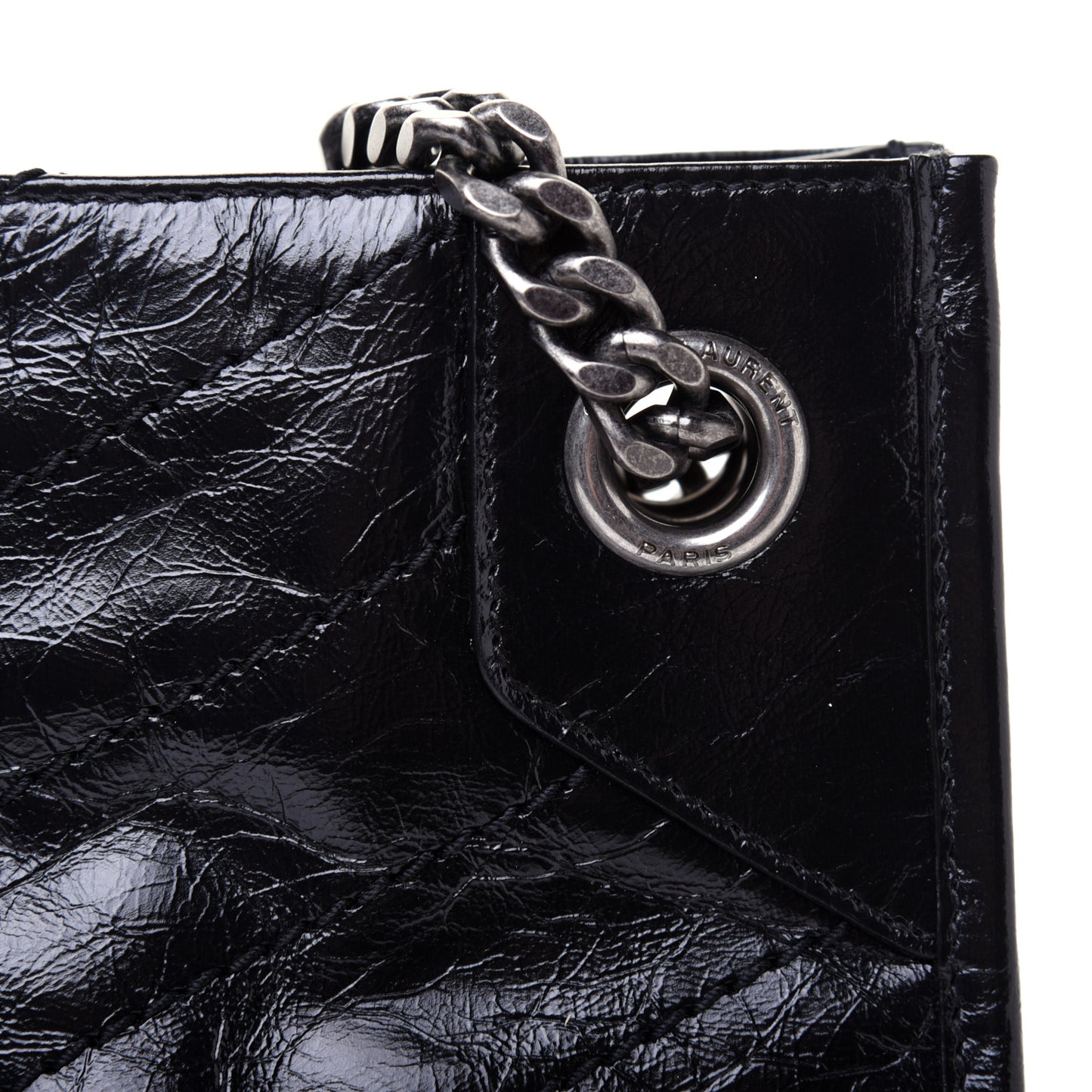 Crinkled Calfskin Matelasse Monogram Niki Shoulder Bag Black