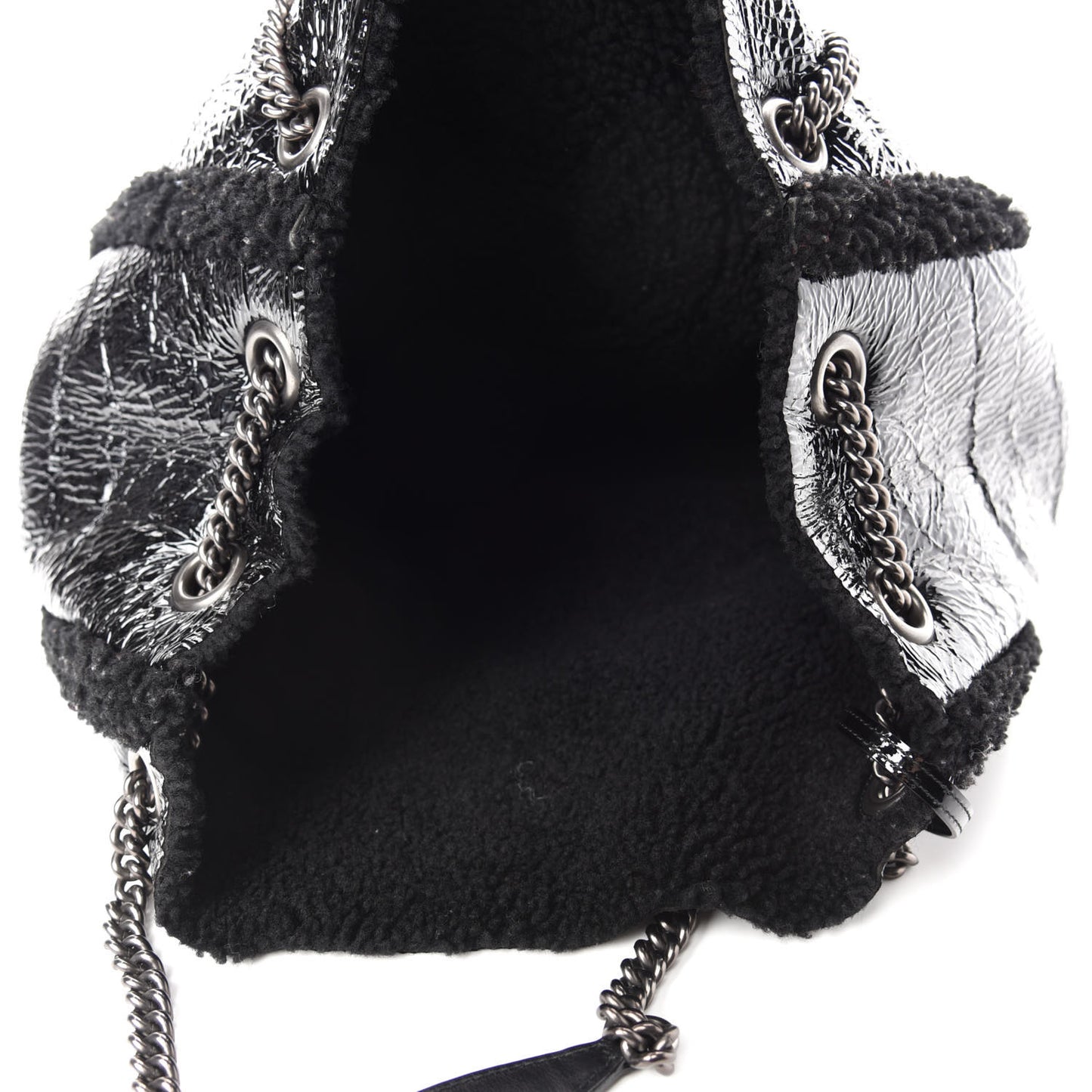 Patent Shearling Large Soho Chain Shoulder Bag Black