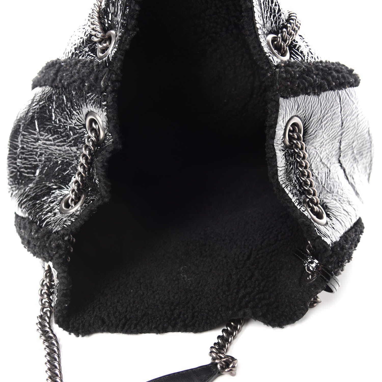 Gucci Patent Shearling Large Soho Chain Shoulder Bag Black 6 of 11