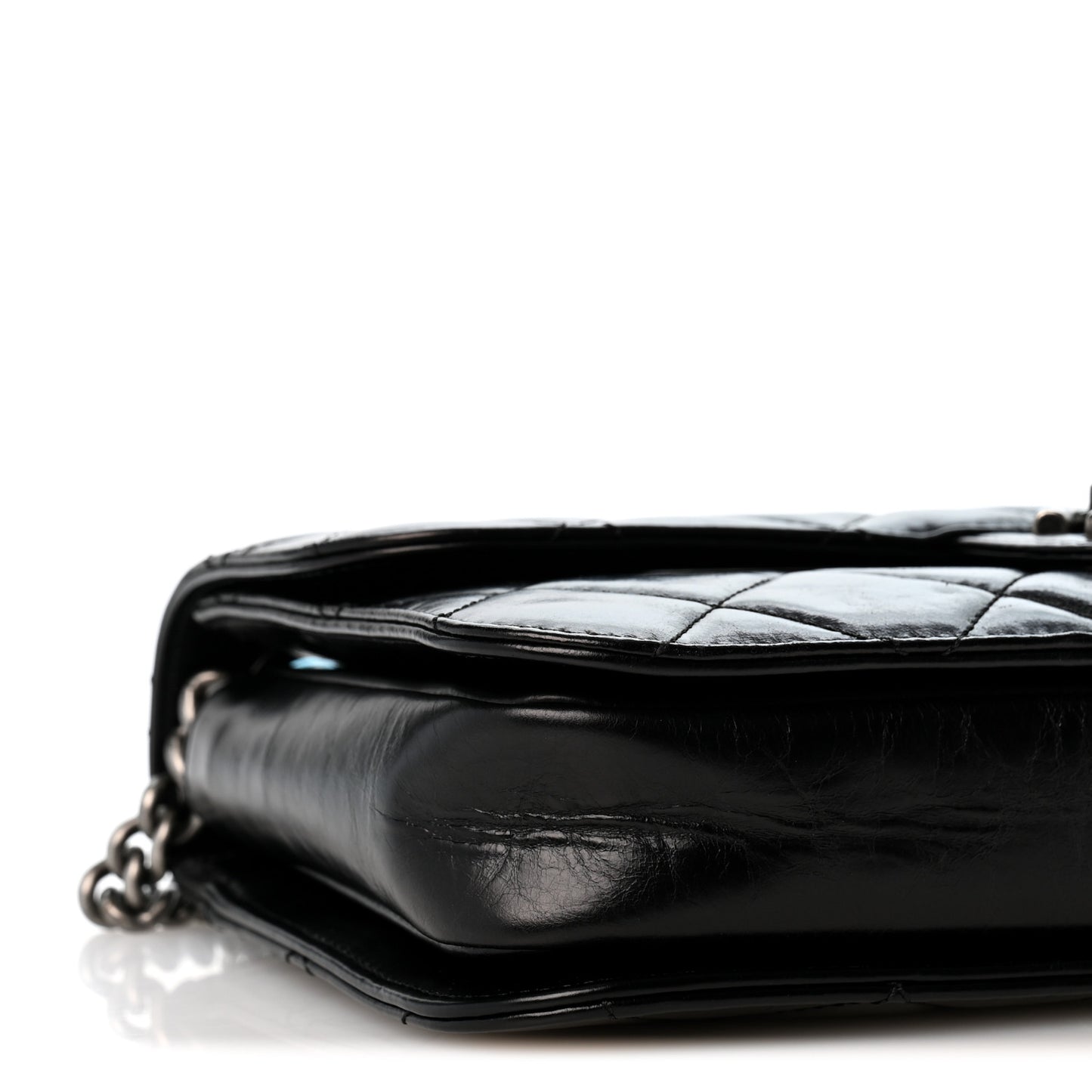 Glazed Calfskin Quilted Medium Perfect Edge Flap Black
