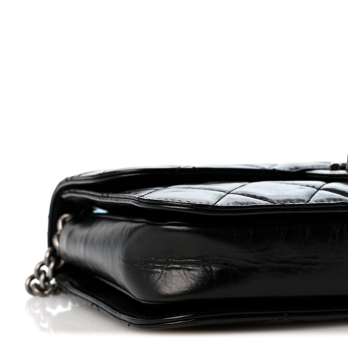 Glazed Calfskin Quilted Medium Perfect Edge Flap Black