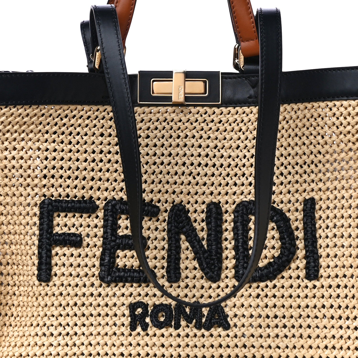 Fendi Raffia Vitello King Macrame Mesh Large Peekaboo X-Tote Natural Black Cuoio 6 of 8