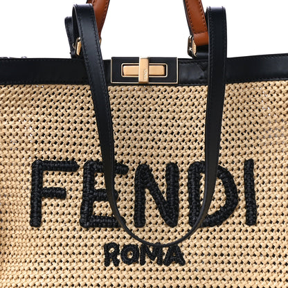 Fendi Raffia Vitello King Macrame Mesh Large Peekaboo X-Tote Natural Black Cuoio 6 of 8