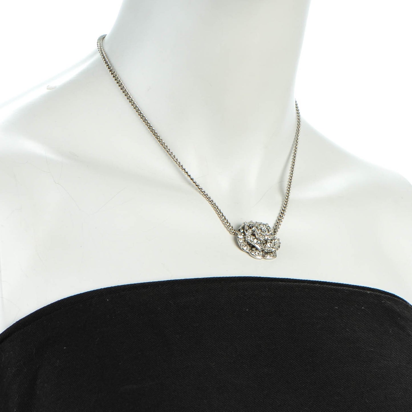 Crystal Camellia CC Necklace Silver