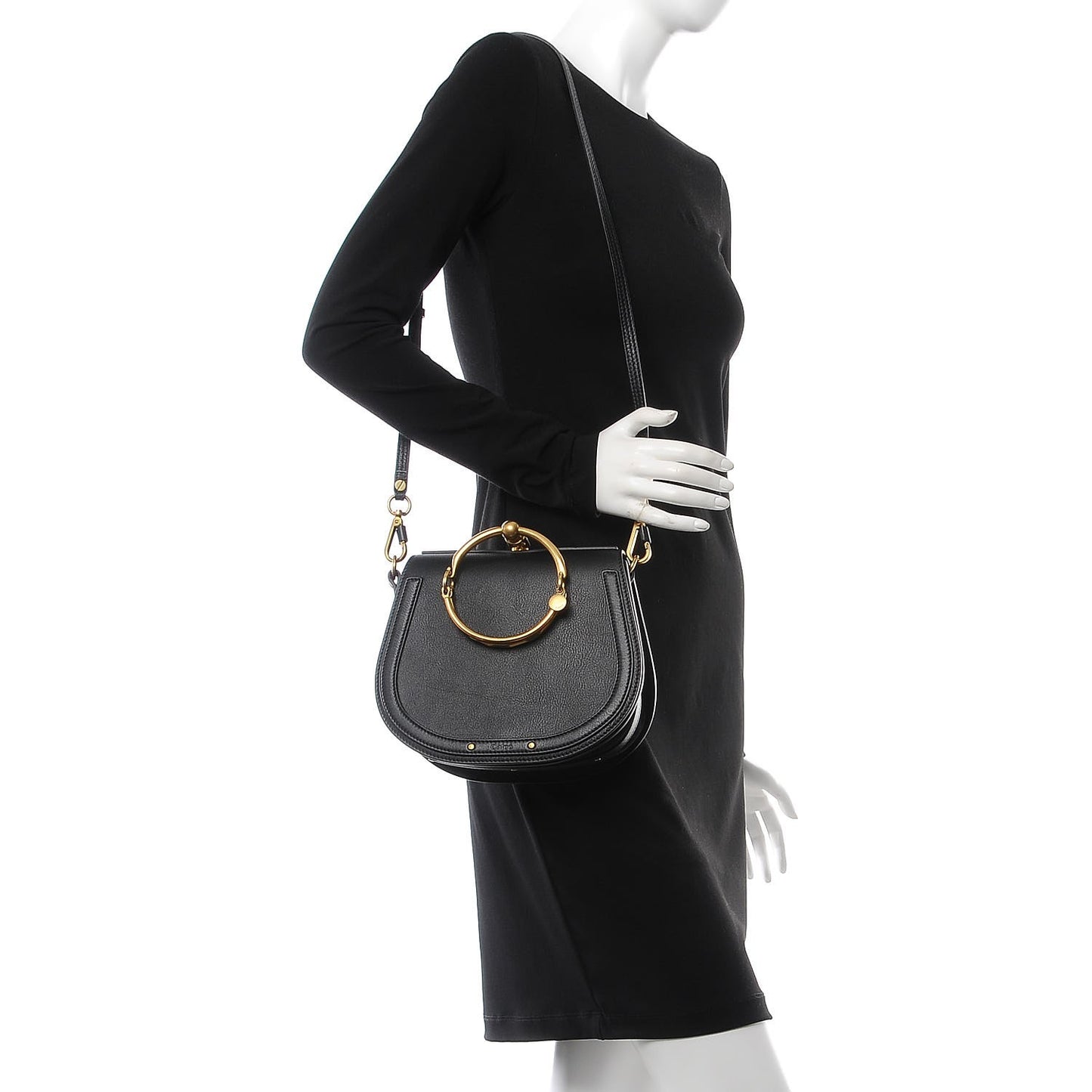 Calfskin Suede Medium Nile Bracelet Bag Black