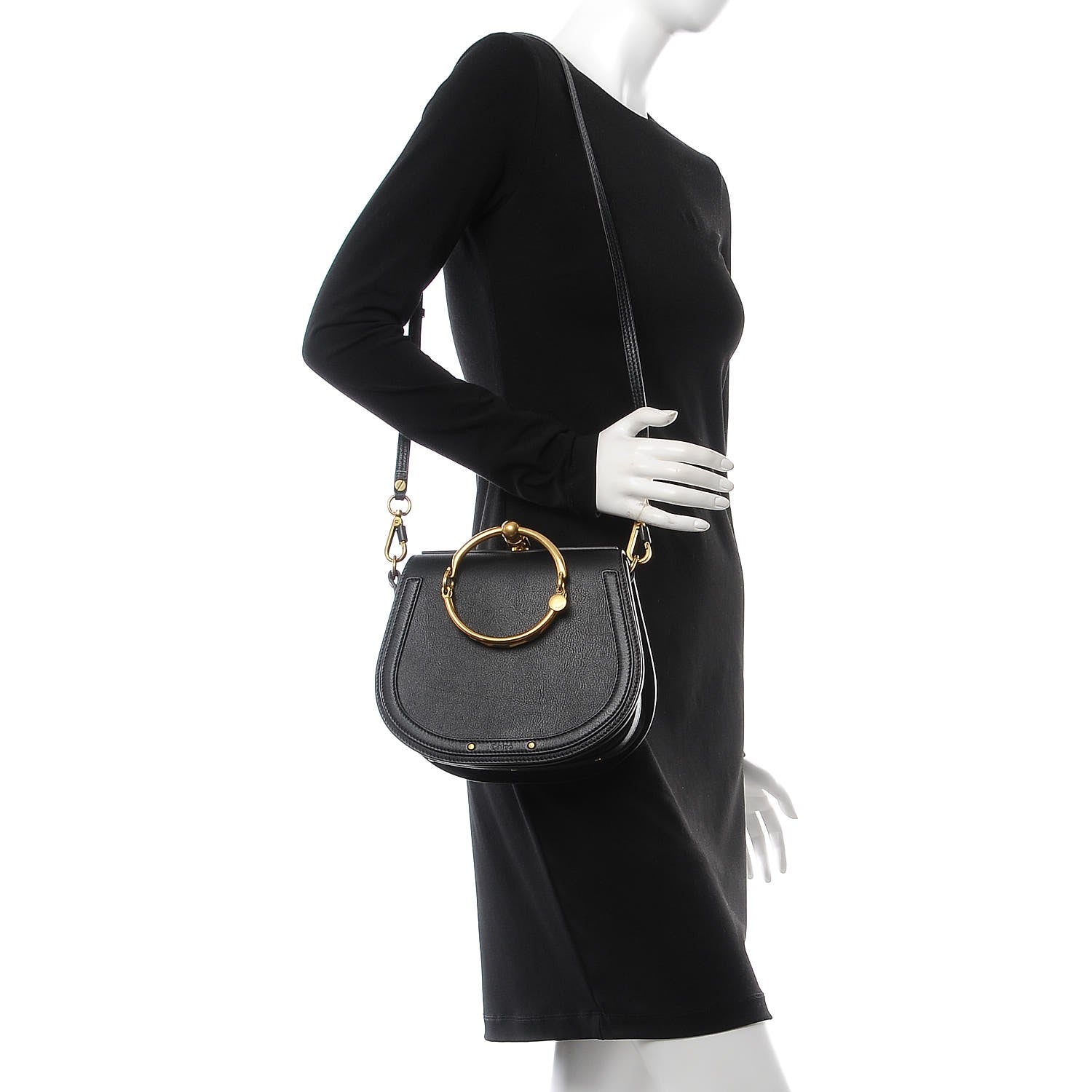 Chloe Calfskin Suede Medium Nile Bracelet Bag Black 3 of 8