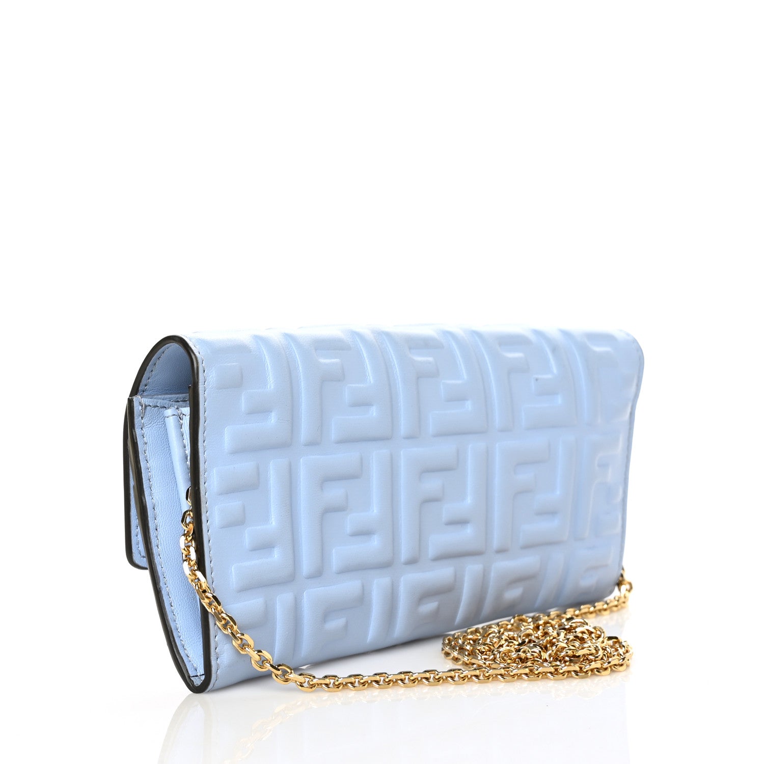Fendi Nappa Matisse FF Embossed Continental Wallet on Chain Placid Blue 2 of 8