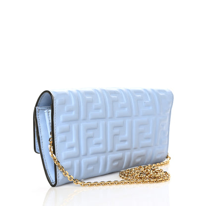 Fendi Nappa Matisse FF Embossed Continental Wallet on Chain Placid Blue 2 of 8