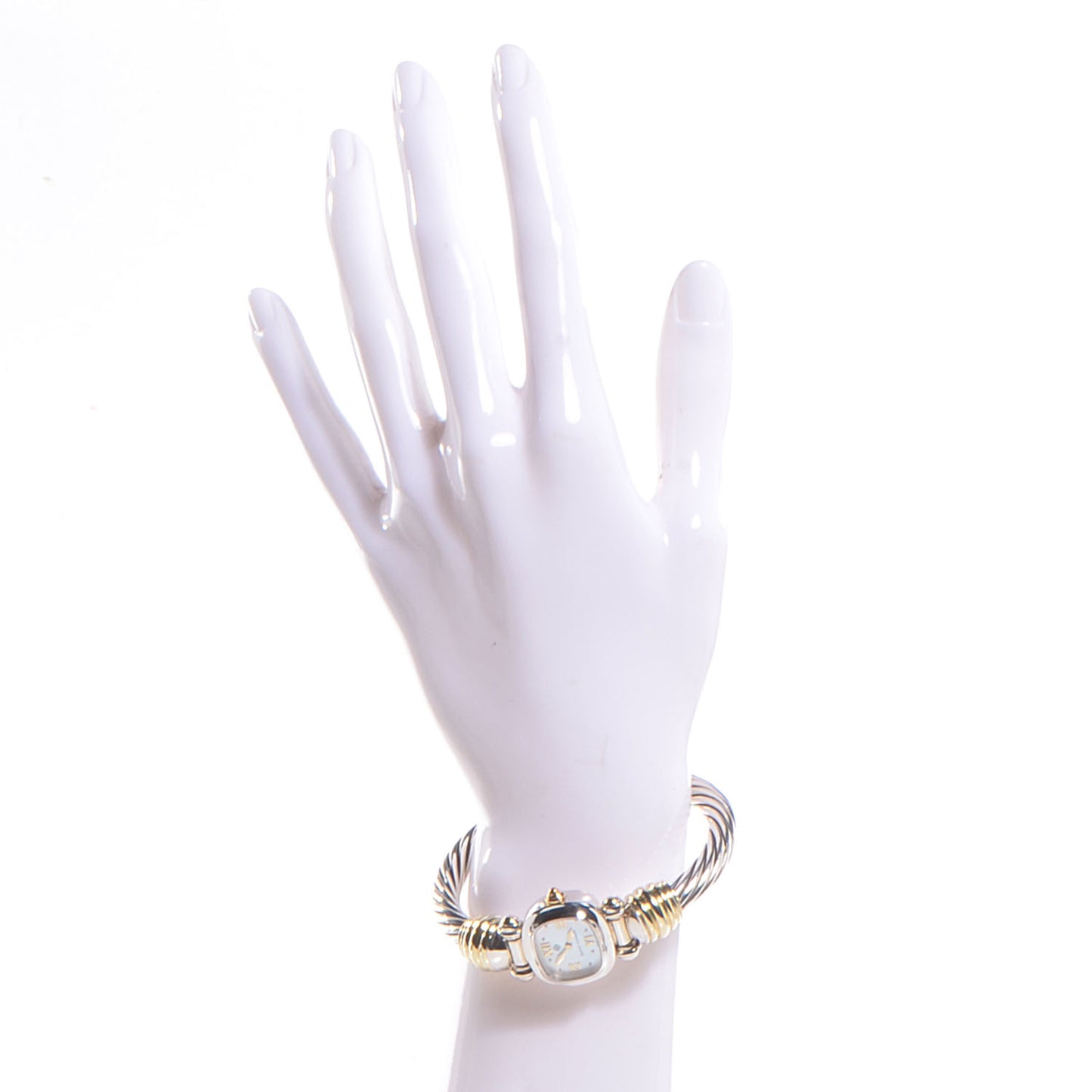 Sterling Silver 14K Yellow Gold Mother of Pearl 21mm Classic Cable Quartz Watch