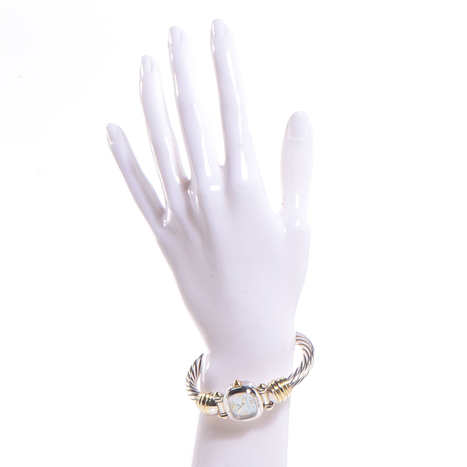 David Yurman Sterling Silver 14K Yellow Gold Mother of Pearl 21mm Classic Cable Quartz Watch 2 of 6