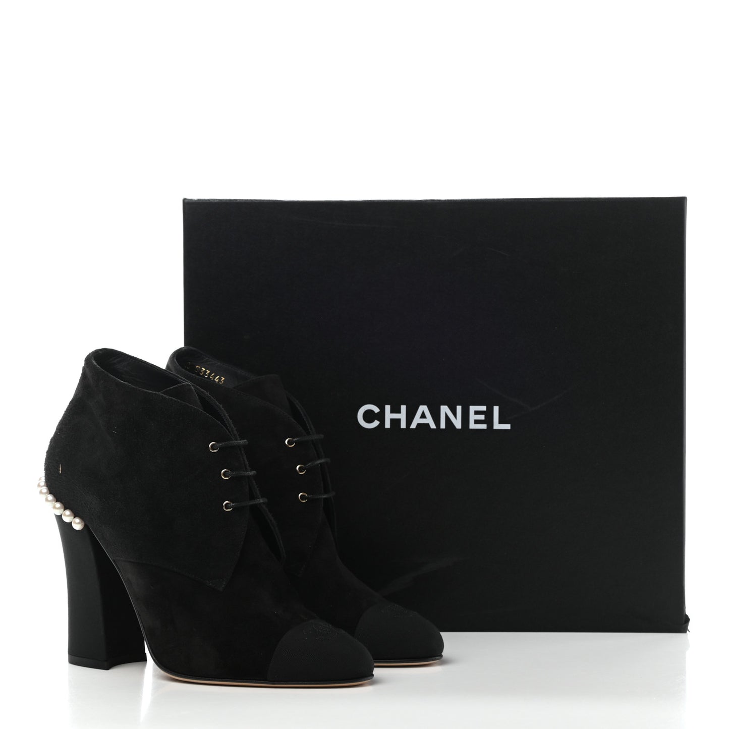 Suede Grosgrain Pearl Lace Up Booties 39.5 Black