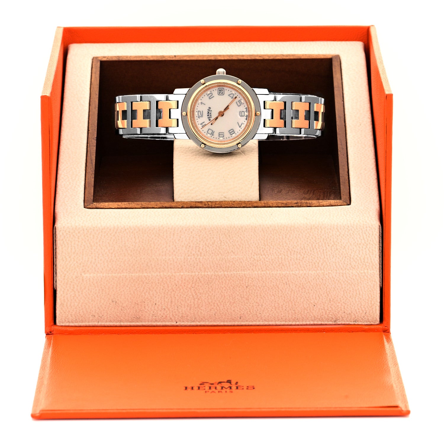 Hermes Stainless Steel Mother of Pearl 24mm Clipper Quartz Watch Rose Gold 5 of 5