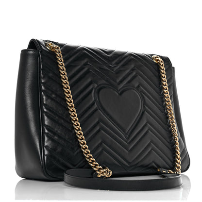 Gucci Calfskin Matelasse Large GG Marmont Shoulder Bag Black 3 of 9