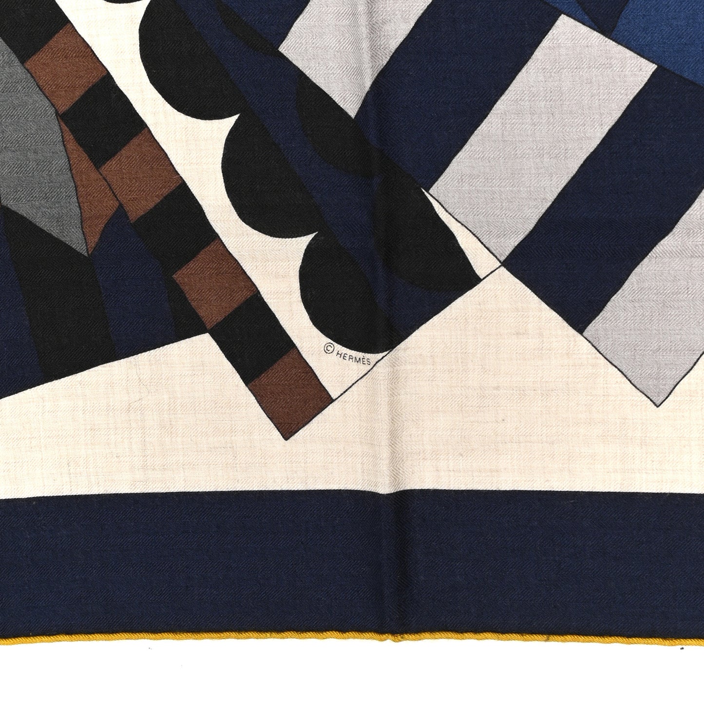 Cashmere Silk Cheval De Fete Shawl 140 Naturel Marine Moutarde