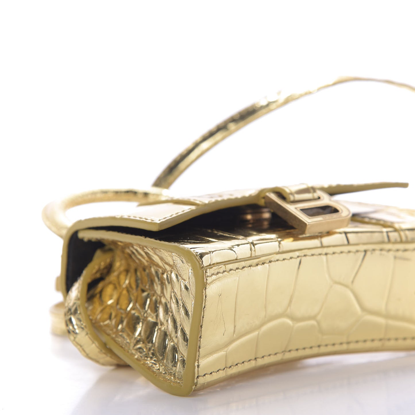 Metallic Calfskin Crocodile Embossed Hourglass Top Handle Bag Mini Gold