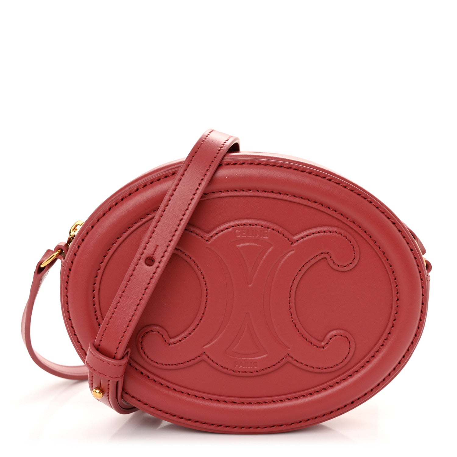 Celine Smooth Calfskin Small Triomphe Oval Crossbody Purse Lipstick 1 of 10