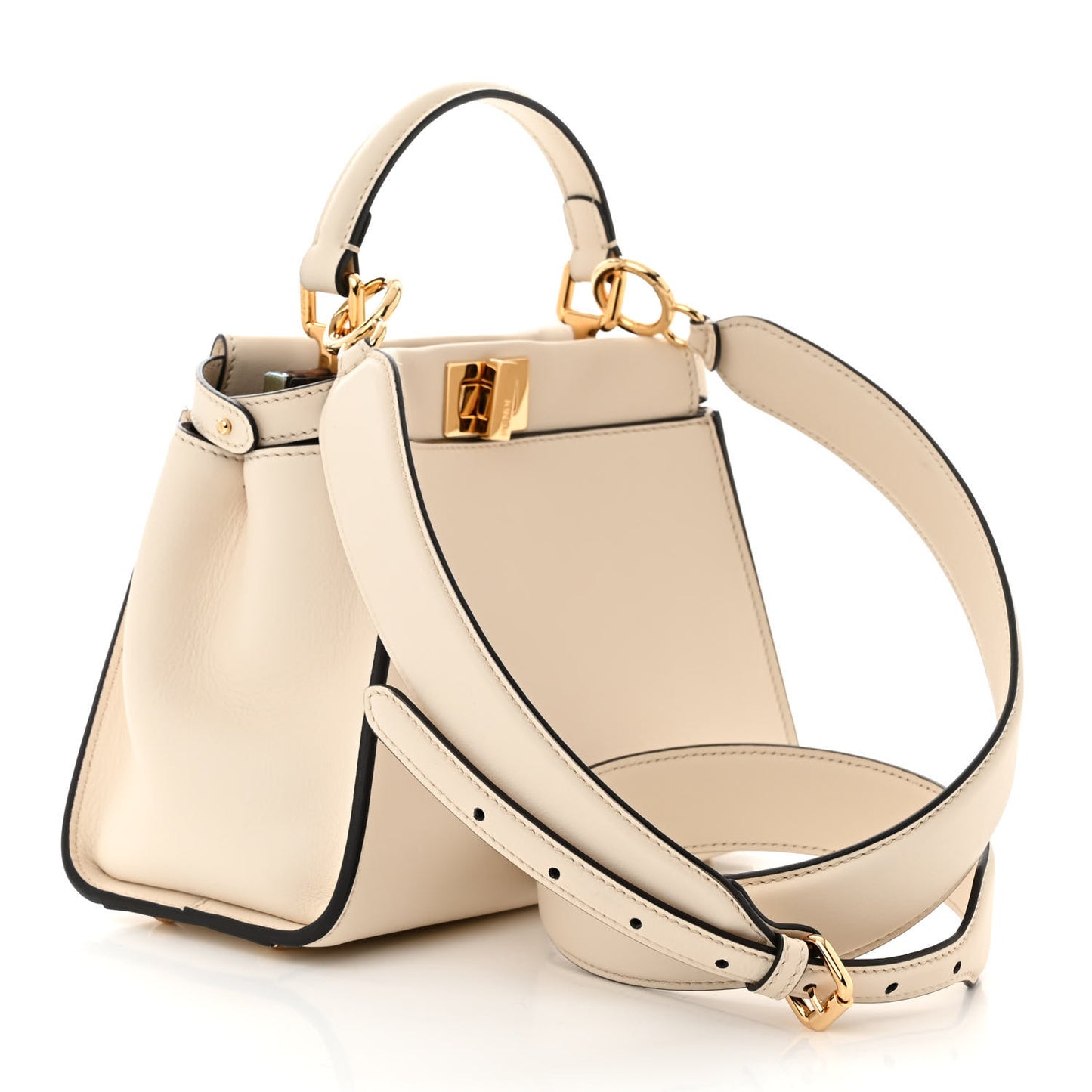 Vitello Seta Suede FF Mini Peekaboo Iconic Satchel Uovo Sigaro Marrone
