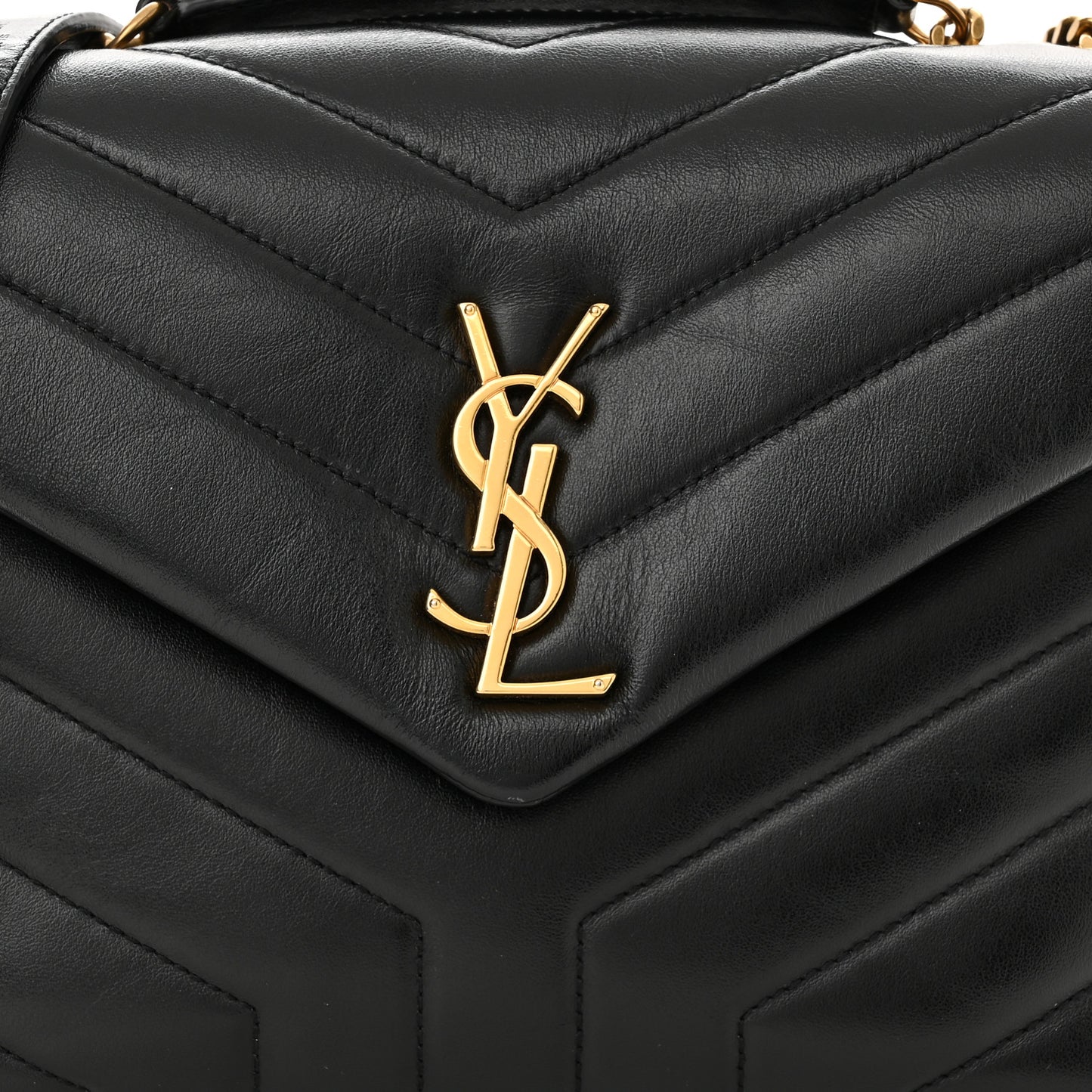 Calfskin Y Quilted Monogram Small Loulou Chain Satchel Black