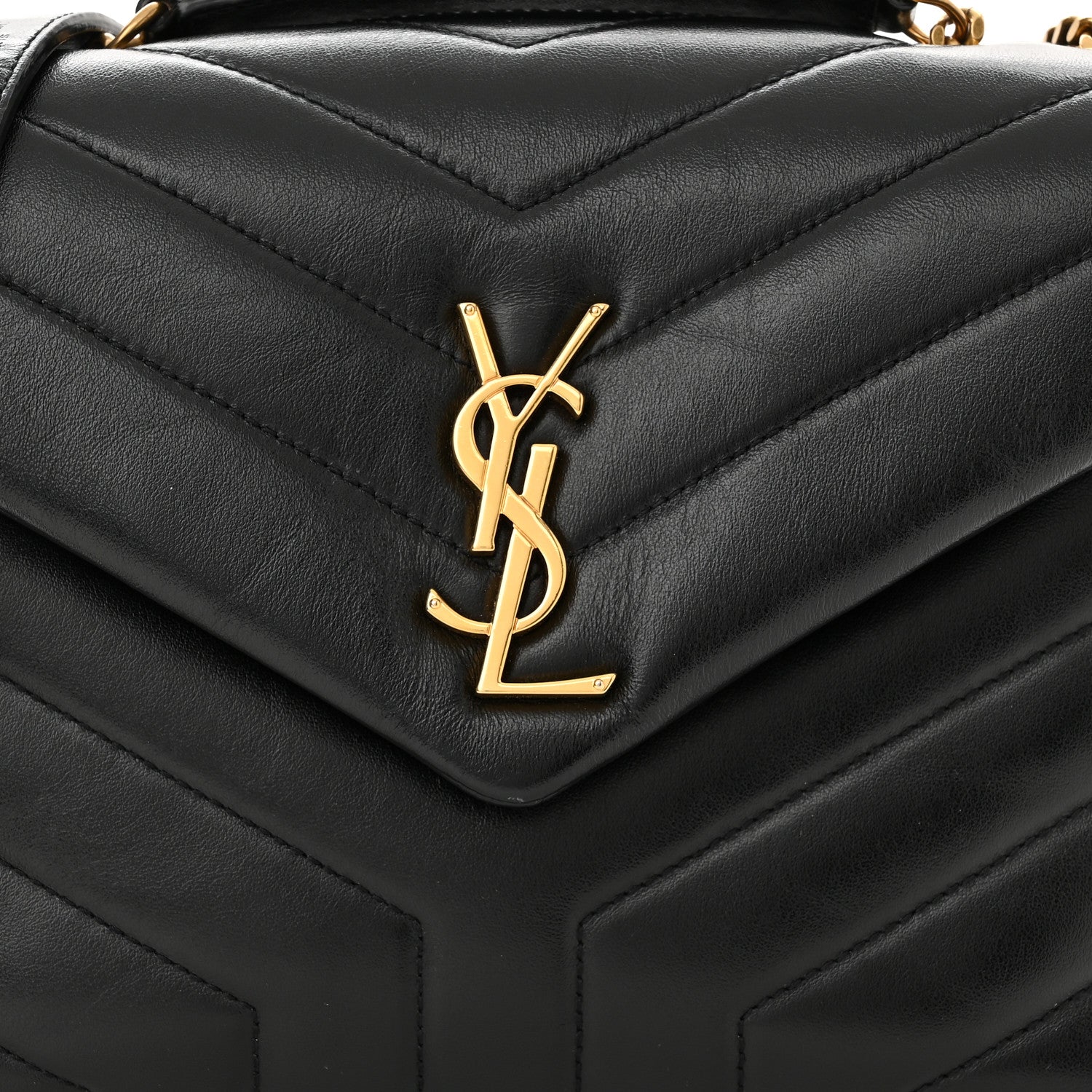 Saint Laurent Calfskin Y Quilted Monogram Small Loulou Chain Satchel Black 9 of 12