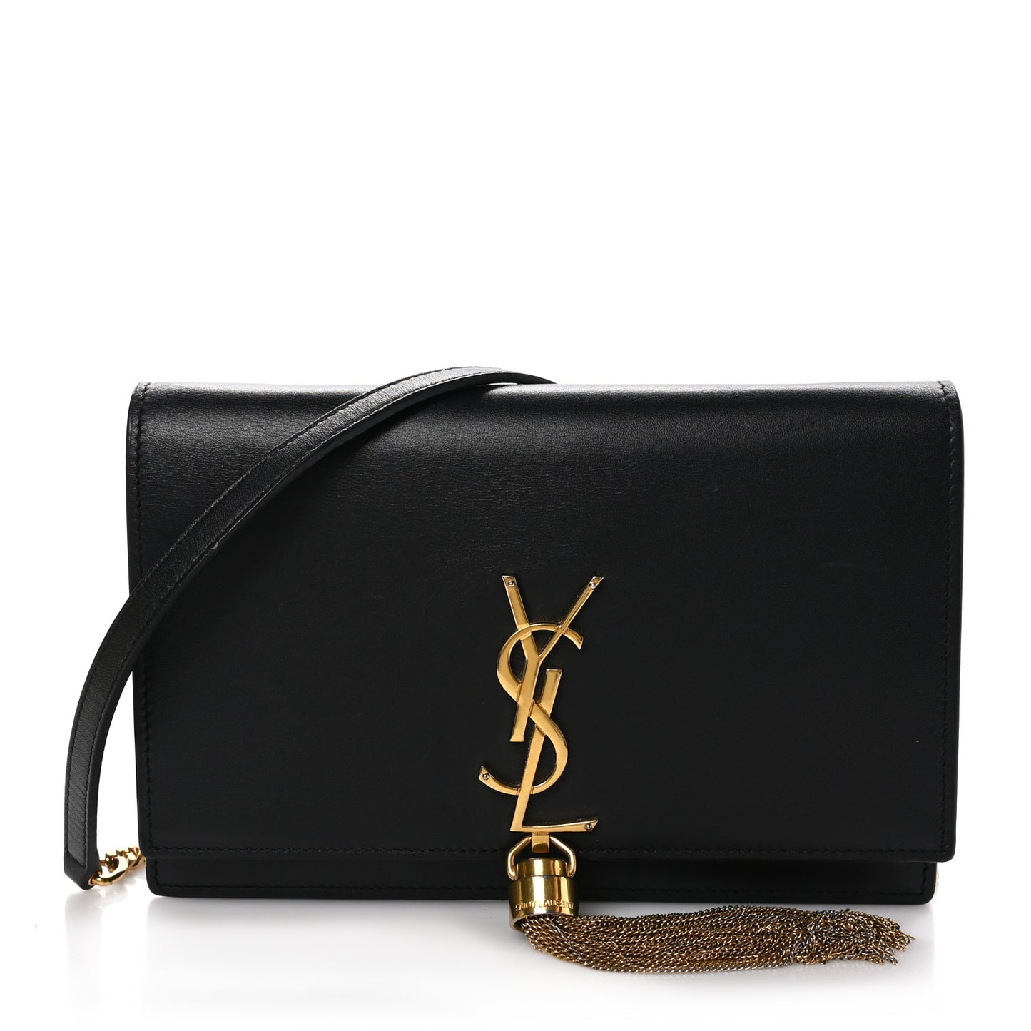Smooth Calfskin Small Classic Monogram Kate Tassel Satchel Black