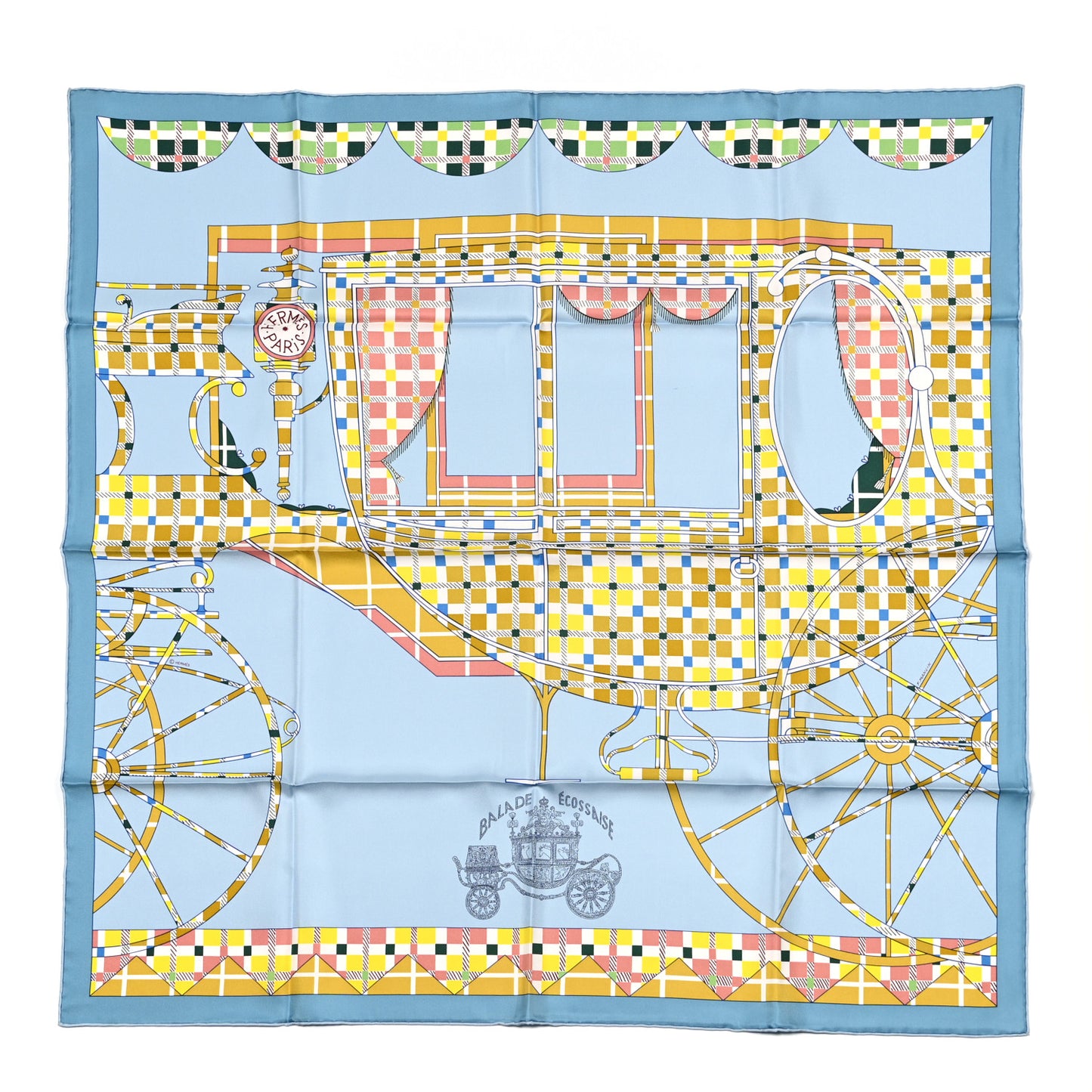 Silk Balade Ecossaise Scarf 90 Bleu Ciel Moutarde