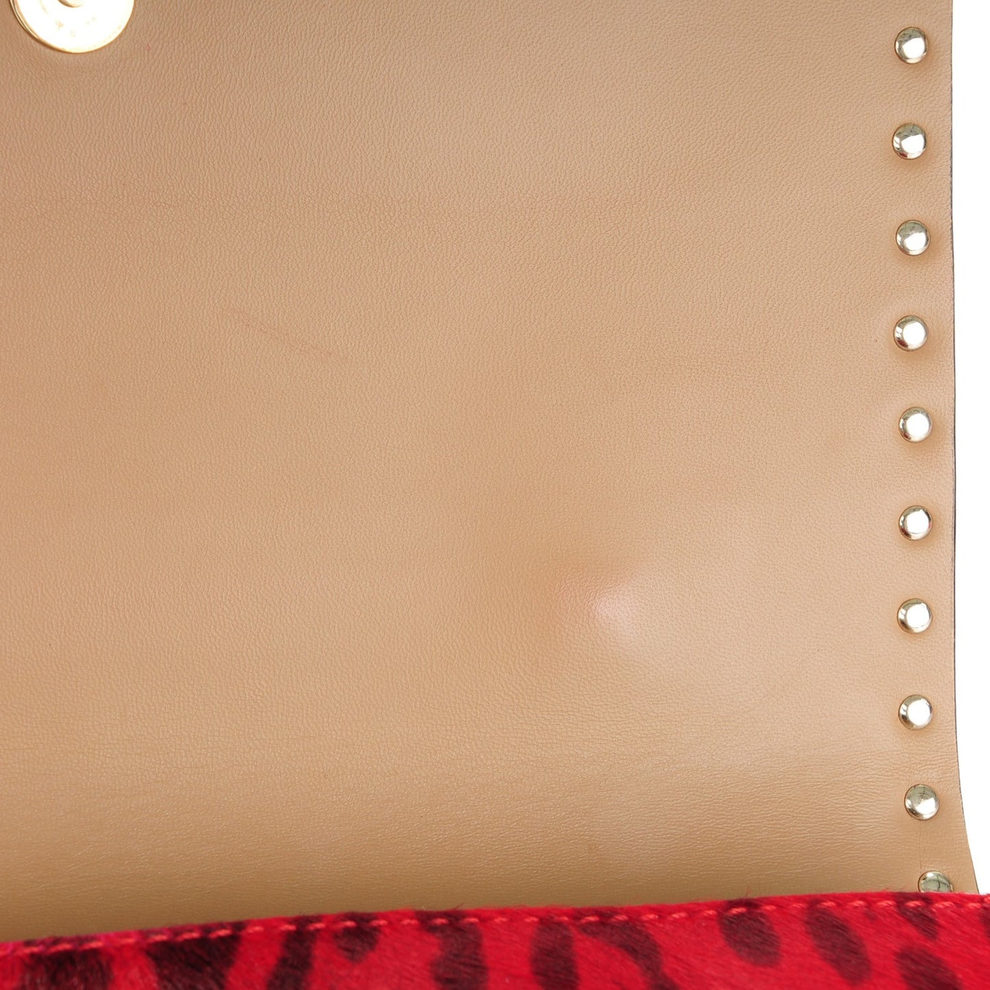 Calf Hair Leopard Print Rockstud Wristlet Clutch Red