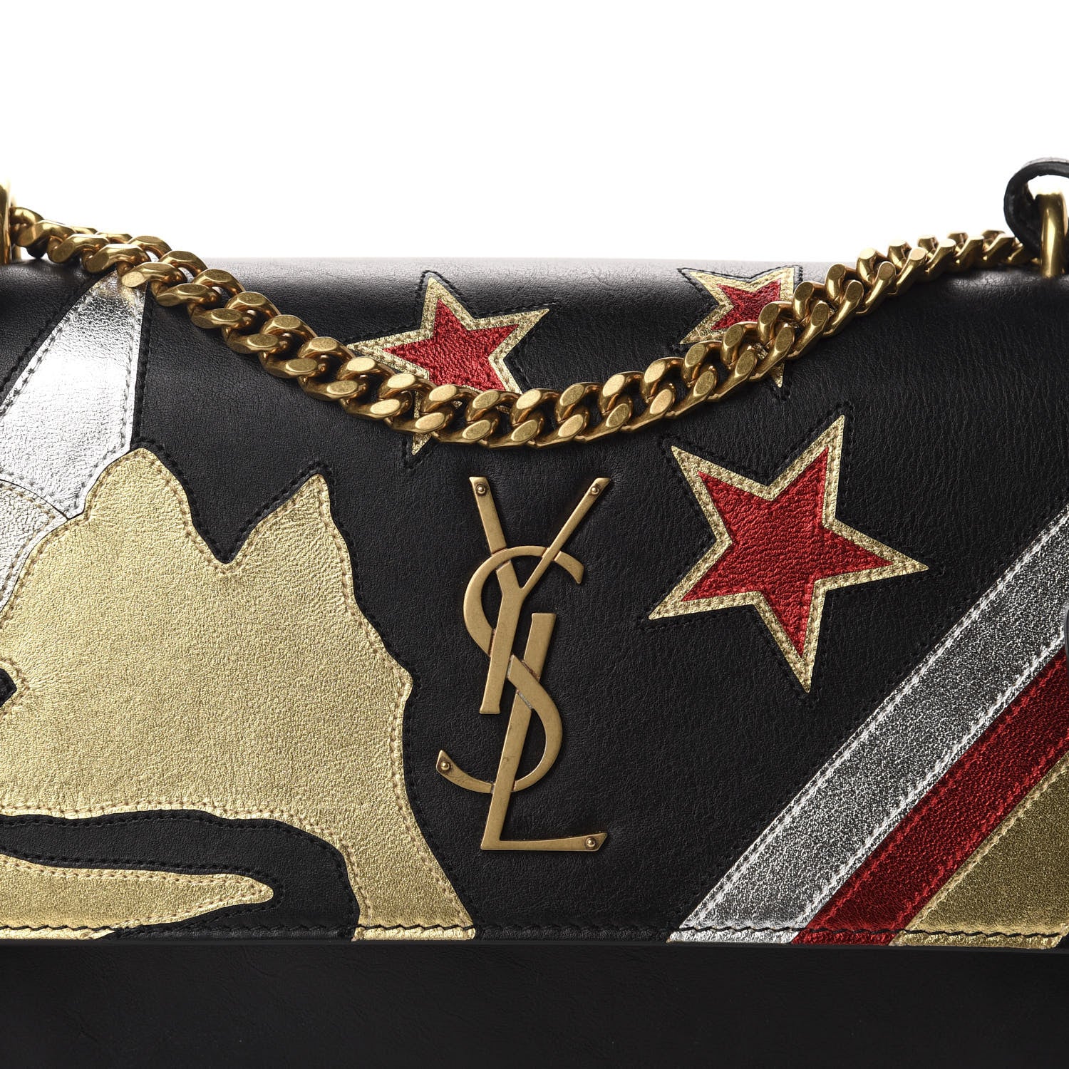 Saint Laurent Grained Calfskin Rock Star Patchwork Medium Monogram Sunset Black 12 of 12