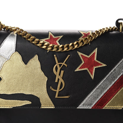 Saint Laurent Grained Calfskin Rock Star Patchwork Medium Monogram Sunset Black 12 of 12