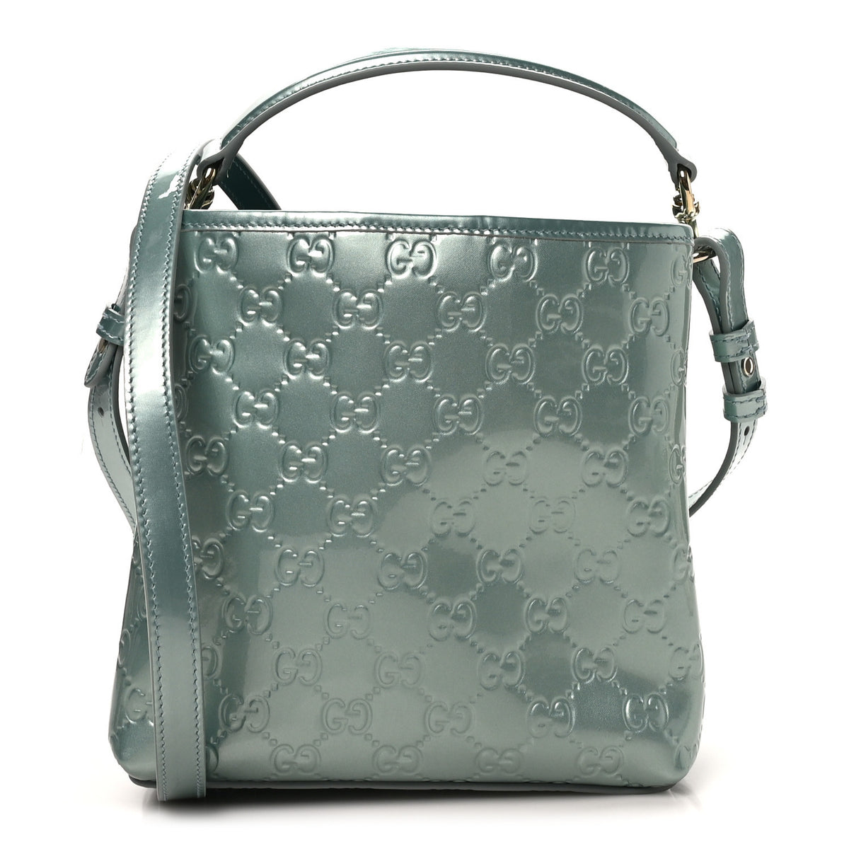 Patent GG Emblem Small Bucket Bag Light Blue